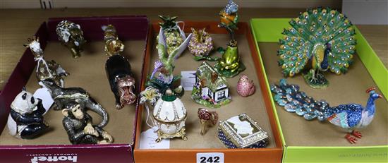 A quantity of mixed enamel jewelled frogs, pineapple etc pill pots